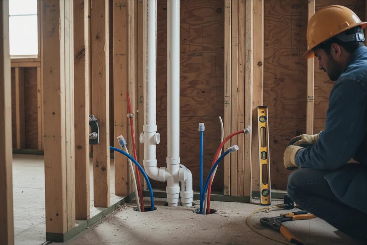 Drain and supply rough-in during Drain Cleaning in Flinton